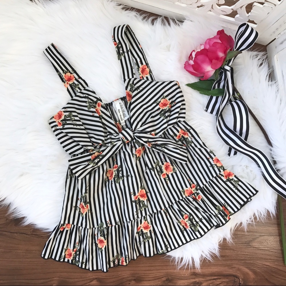 Striped Babydoll Floral Tank - Picture 2 of 8